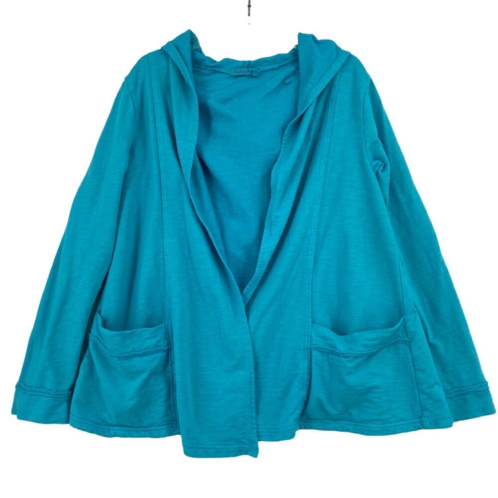 Fresh Produce Cardigan Swing Jacket Size XS/S Blue Open Front Oversized Hooded‎